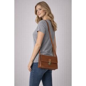 Patricia Nash Italian Leather Brown Crossbody Bag Vintage Push Lock Accordion